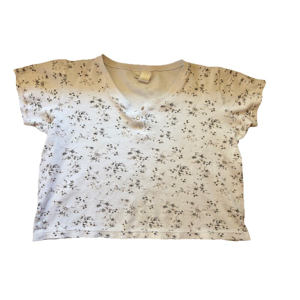 Vintage Jones New York Short Sleeve Thermal Henley Cropped Shirt